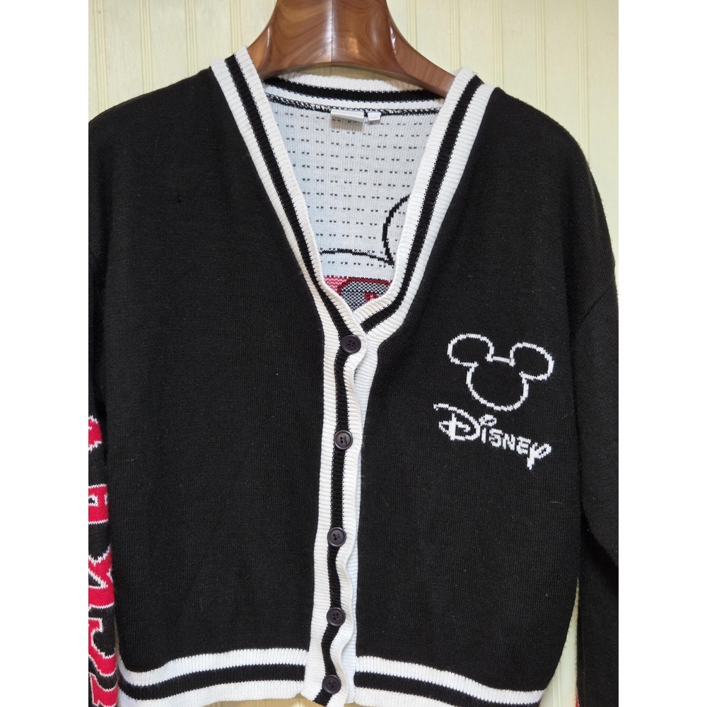 Disney X‎ Skinnydip Cardigan Sweater Womens XS Black Mickey 28 Stars Varsity